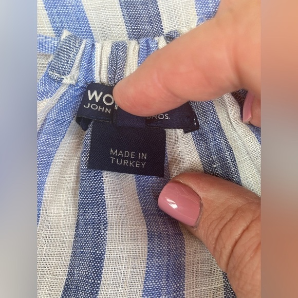 Woolrich Linen Maxi Summer Dress Belt Size Small Blue White Striped - Picture 6 of 9